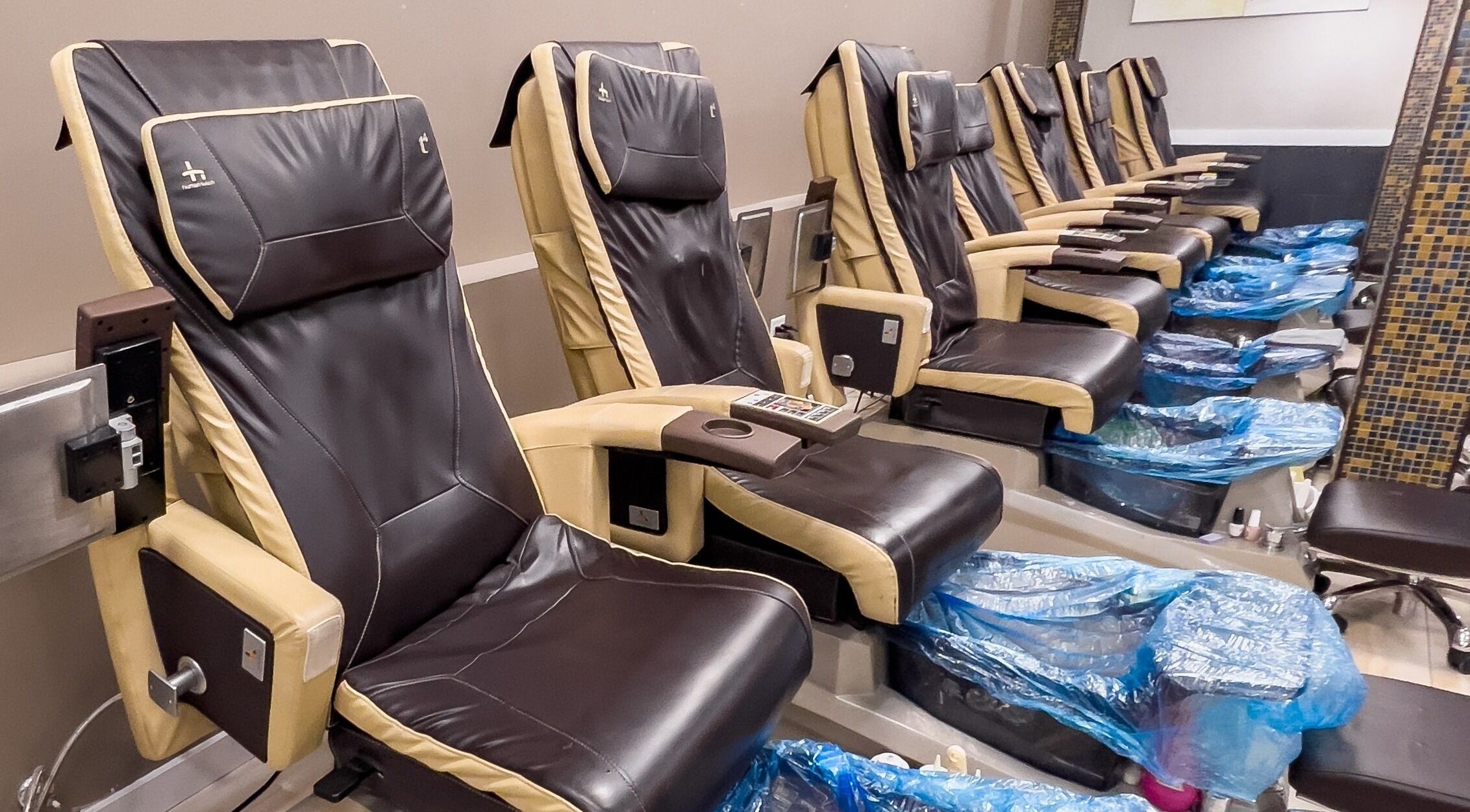 Comfortable pedicure chairs at Angelic Nails Spa, Pembroke Pines, Florida, US offering relaxing services.