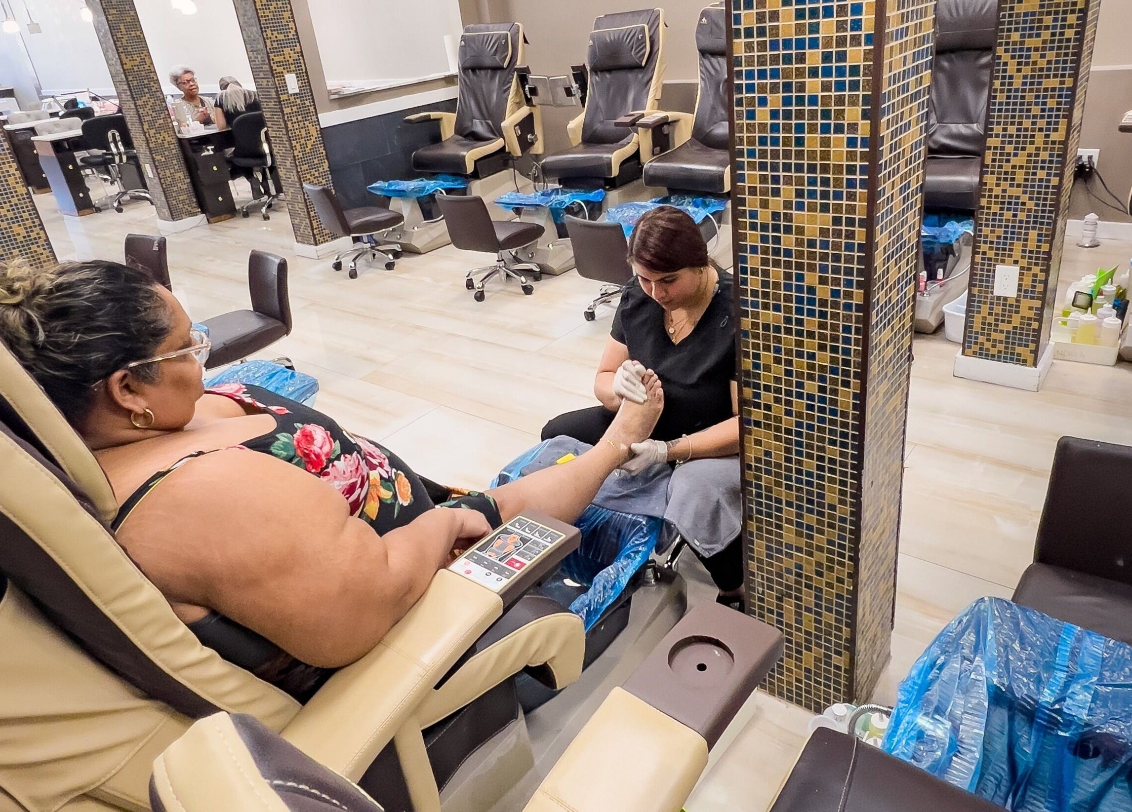 Relaxing pedicure at Angelic Nails Spa, Pembroke Pines, Florida, US. Comfortable seating and attentive care.