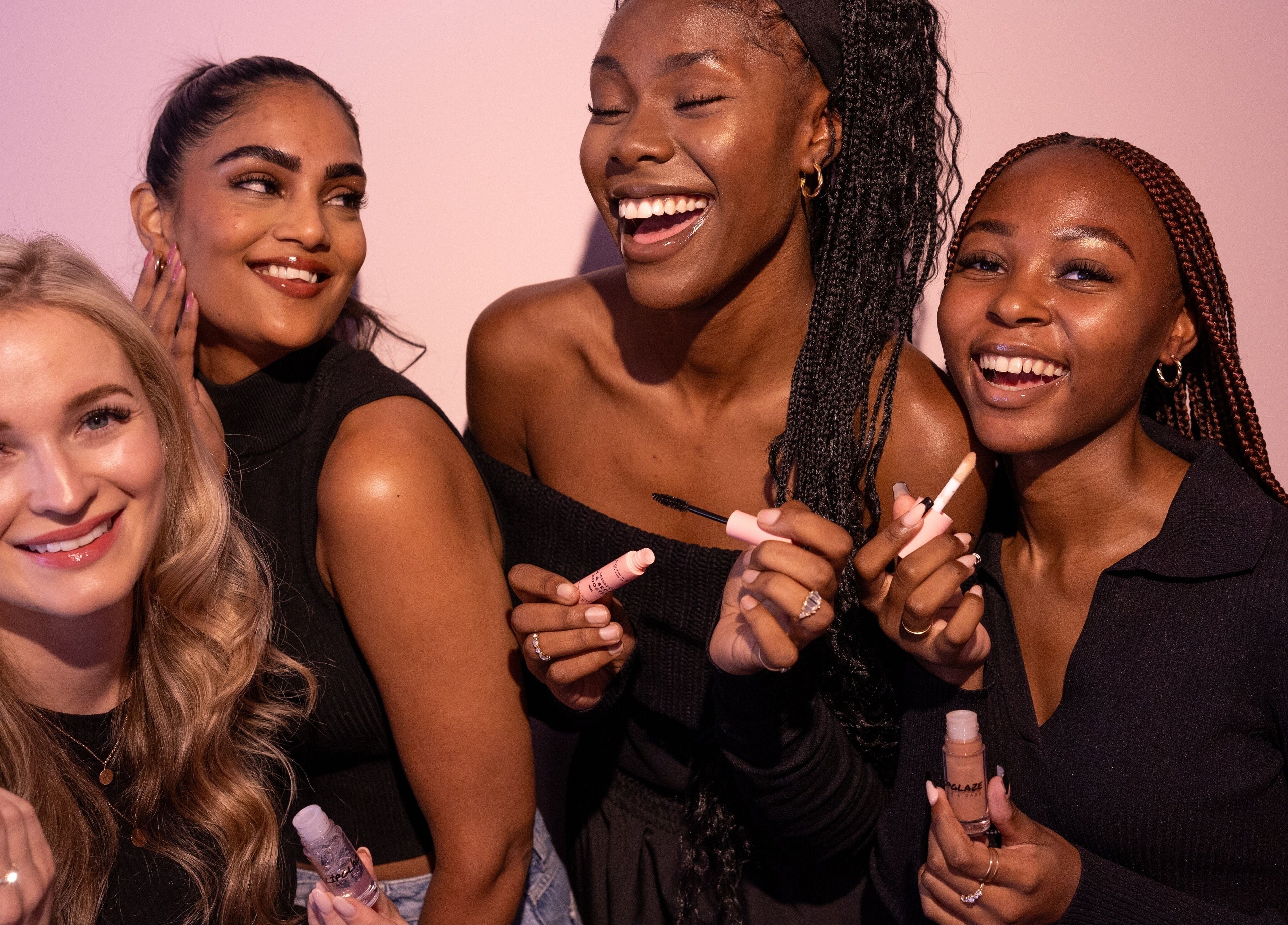 Smiling group at Lash and Dash, Sandton, Gauteng, ZA enjoying a beauty session.