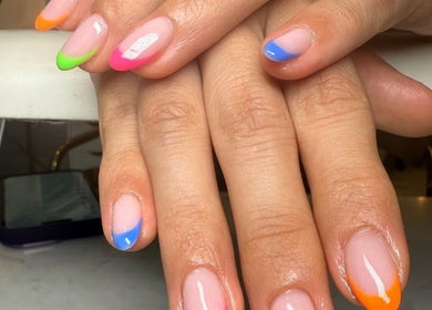 Colorful French manicure at Nails by Natasha, Dorval, Quebec, CA