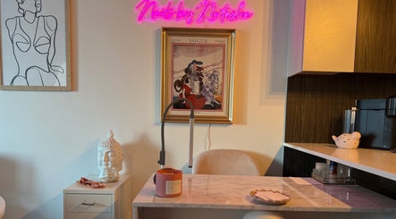 Interior of Nails by Natasha with chic decor, Dorval, Quebec, CA.