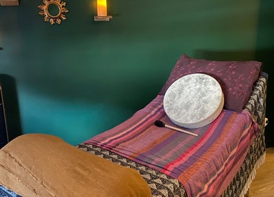 Cozy therapy bed at Anna Casey Holistic Bodywork, Newcastle upon Tyne, England, GB.