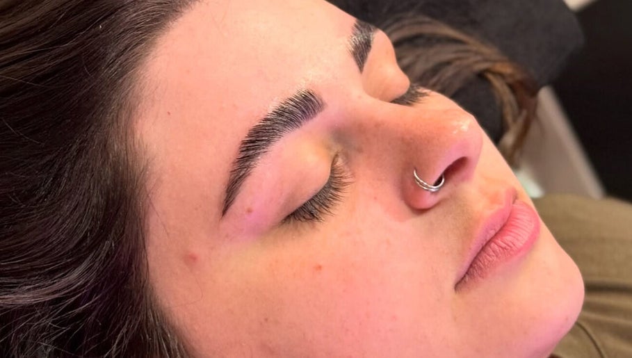 Close-up of relaxed person with perfectly groomed eyebrows at Bold Beauty Esthetics, Oklahoma City, Oklahoma, US.
