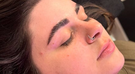Close-up of relaxed person with perfectly groomed eyebrows at Bold Beauty Esthetics, Oklahoma City, Oklahoma, US.