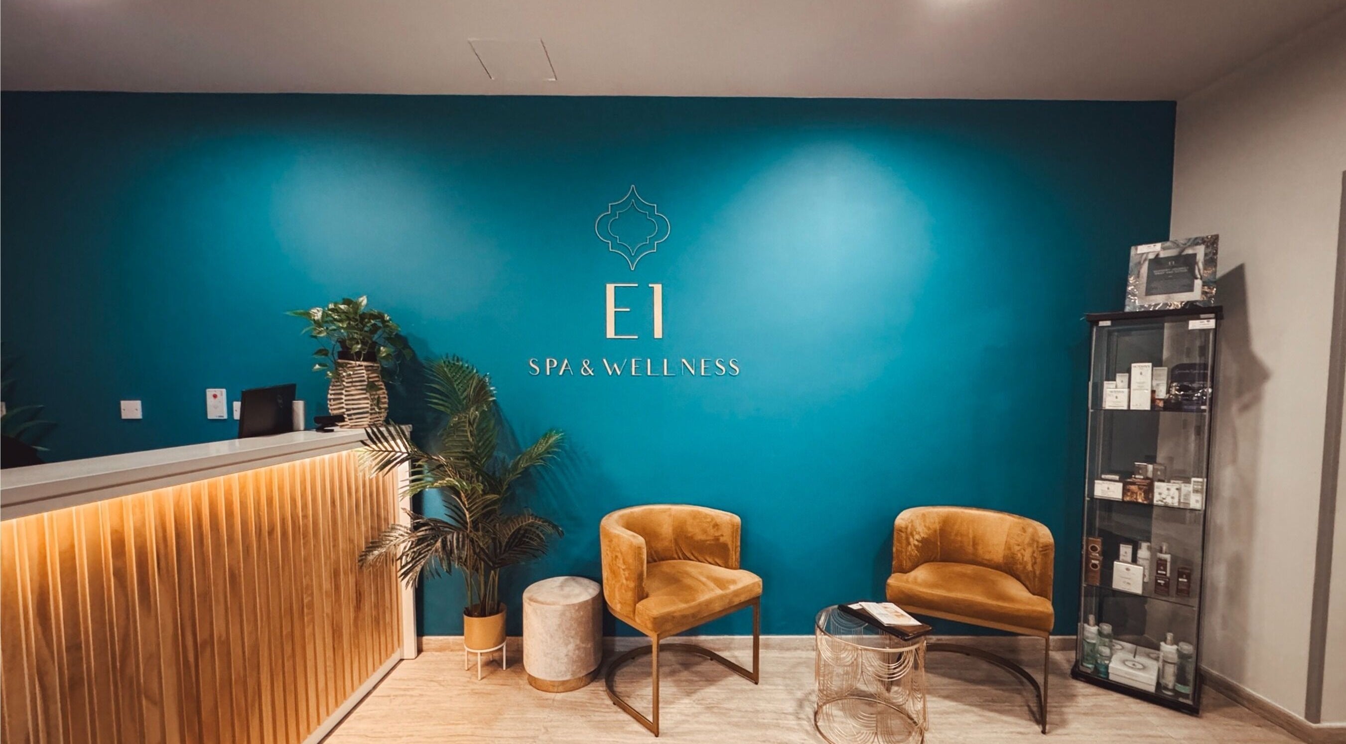 E1 Spa and Wellness reception area in Gibraltar, GI with stylish seating and decor.