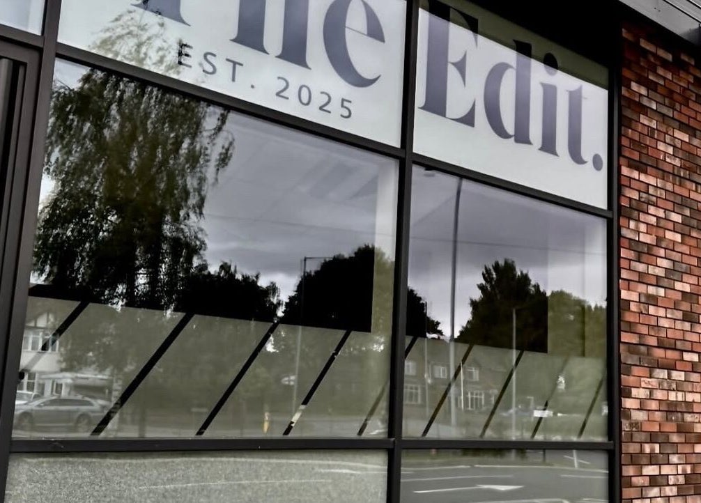 Exterior view of Filled Aesthetics in Cannock, England, GB with brick walls and large windows.