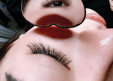 Close-up of elegant eyelash extensions at Happy Nail South Yarra in Melbourne, Victoria, AU.