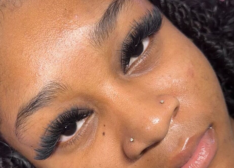 Close-up of elegant eyelash extensions at Nya Beauty Studioo, Sliver Sands Christ Church, Christ Church, BB.