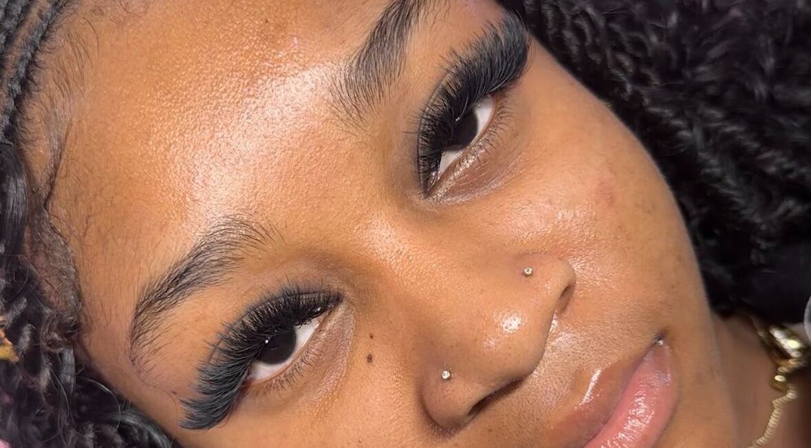 Close-up of elegant eyelash extensions at Nya Beauty Studioo, Sliver Sands Christ Church, Christ Church, BB.