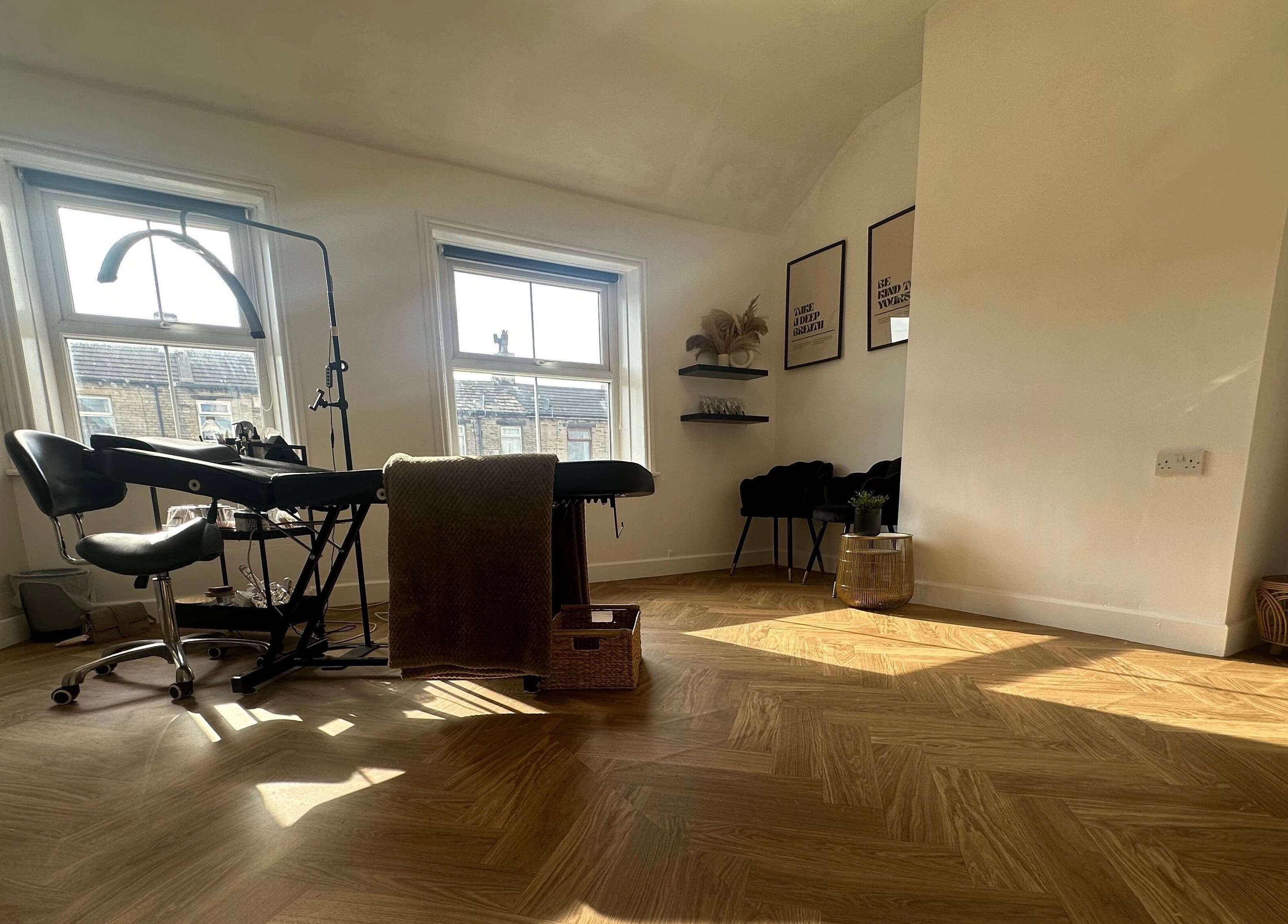 Elegant and serene beauty treatment room at LURA, Wyke, England, GB, featuring modern decor and natural light.