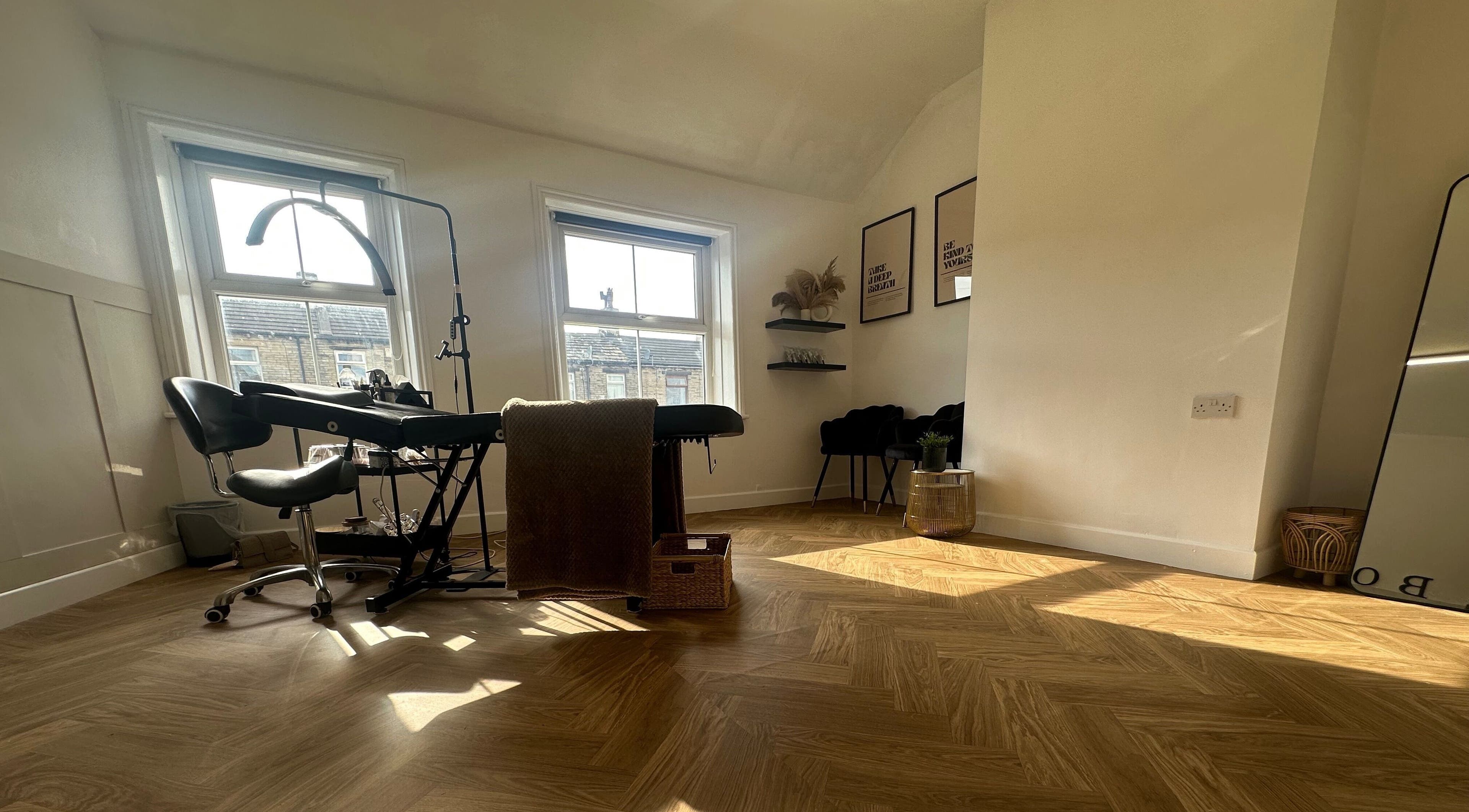 Elegant and serene beauty treatment room at LURA, Wyke, England, GB, featuring modern decor and natural light.