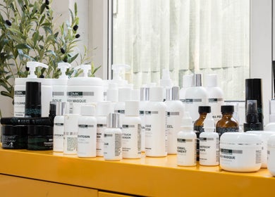 Array of skincare products at Ana Clara Barreto Beauty, London, England, GB, showcasing premium wellness.