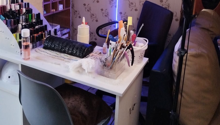 Nail care station at TheTouch by leoRock in Johannesburg, Gauteng, ZA, showcasing tools and polish bottles.