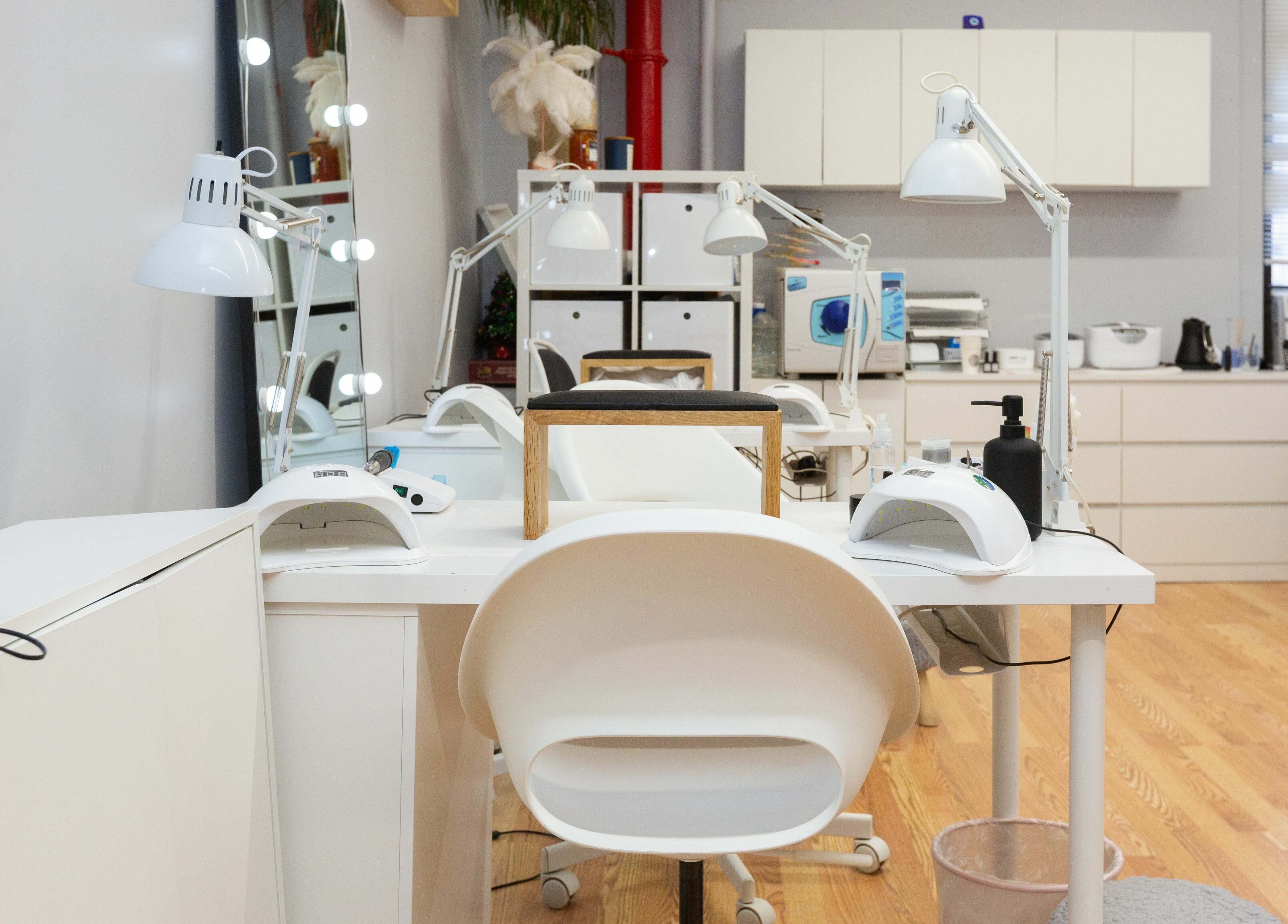 Modern nail station at Zaranailsnyc in New York, United States, US. Elegant and clean workspace.