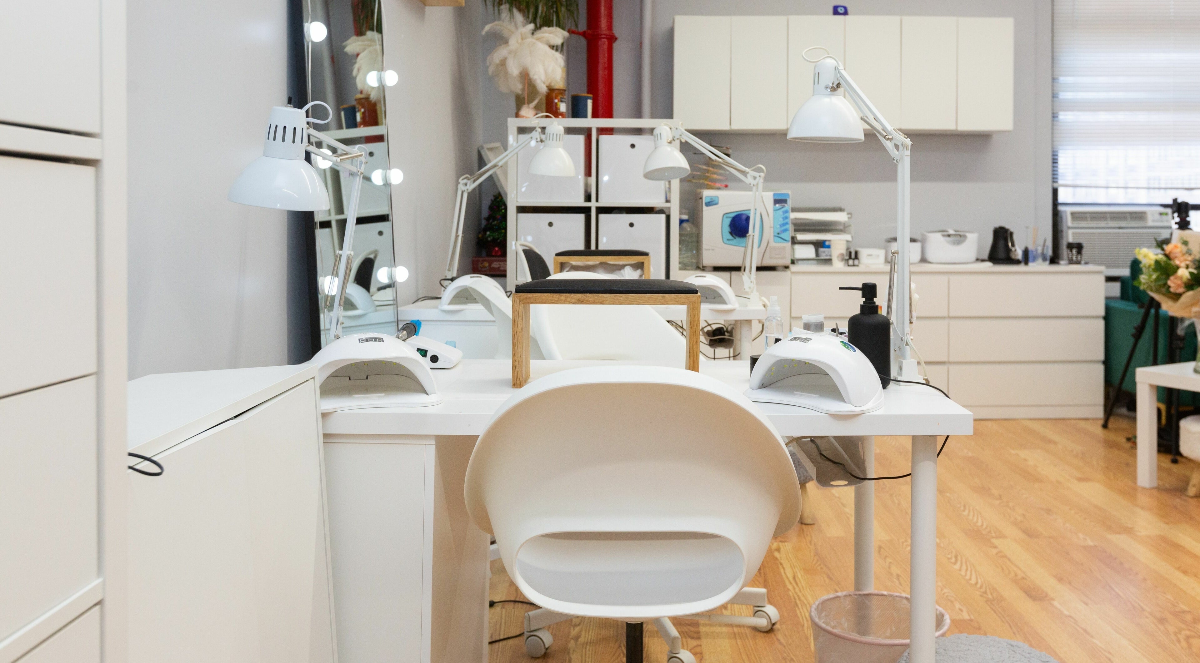 Modern nail station at Zaranailsnyc in New York, United States, US. Elegant and clean workspace.