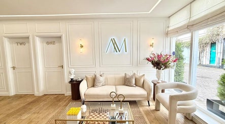 Elegant waiting area at Aesthetic by Maria, London, England, GB, featuring modern décor and comfortable seating.