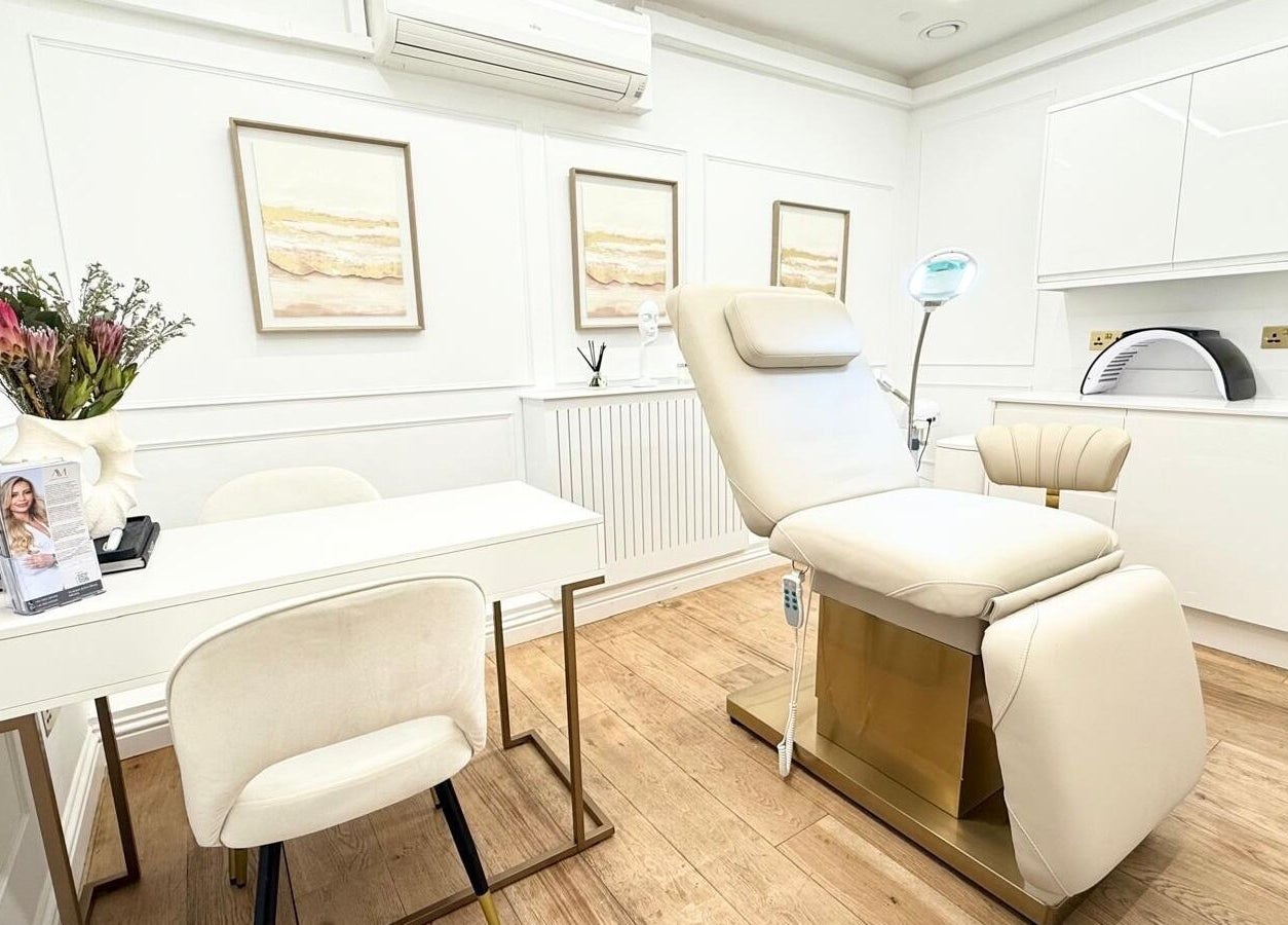 Chic treatment room at Aesthetic by Maria, London, England, GB with elegant decor and modern equipment.