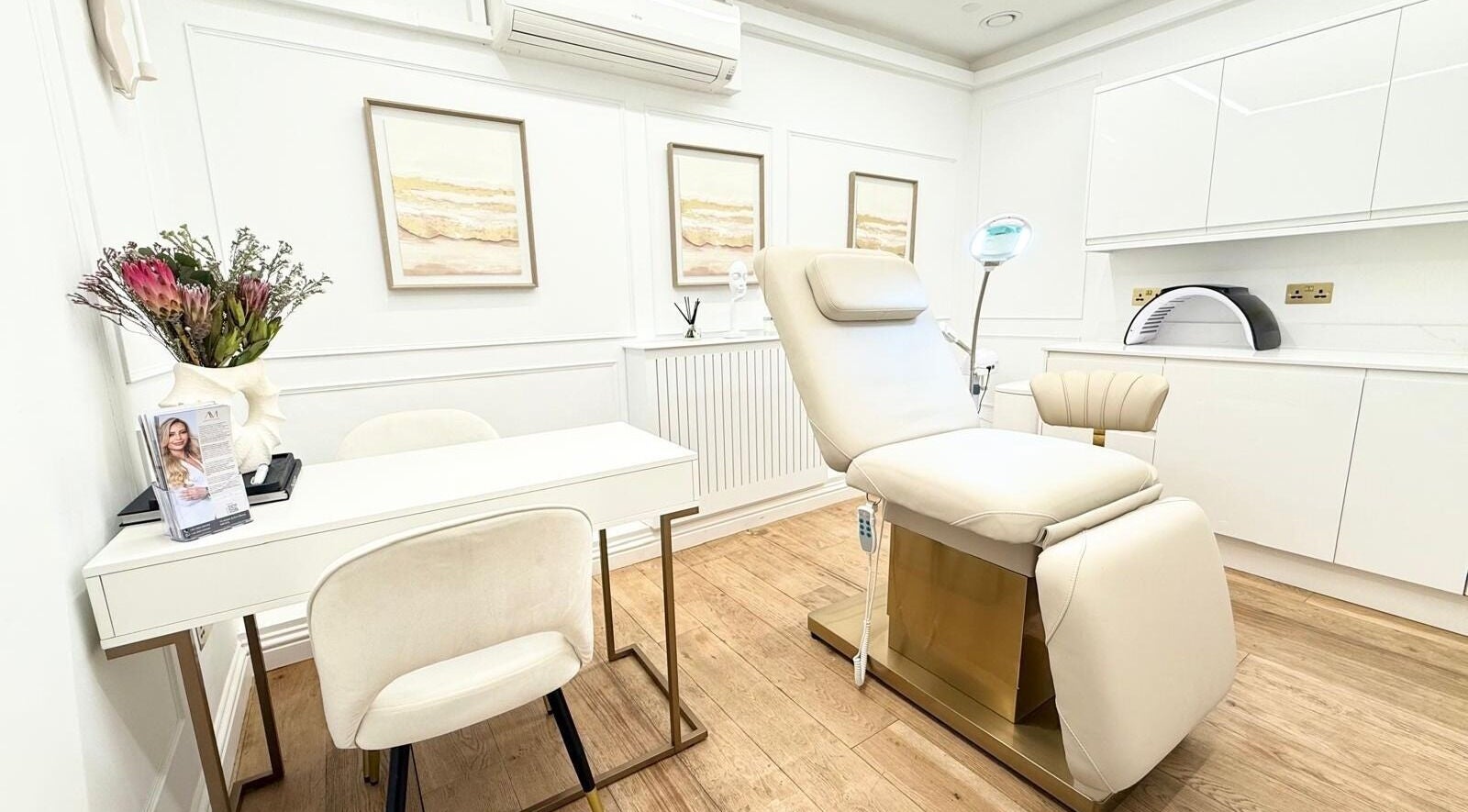 Chic treatment room at Aesthetic by Maria, London, England, GB with elegant decor and modern equipment.