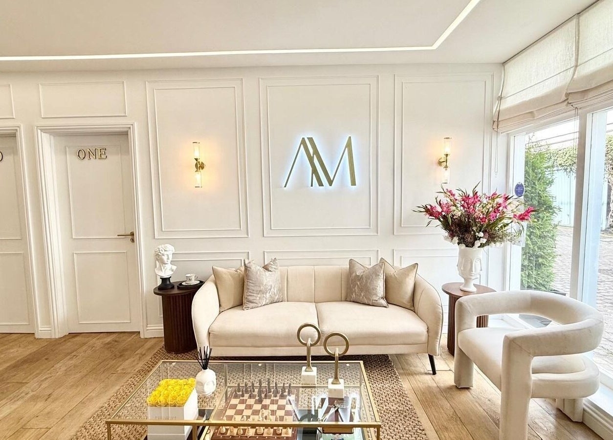 Luxury waiting area at Aesthetic by Maria, featuring plush seating in London, England, GB.