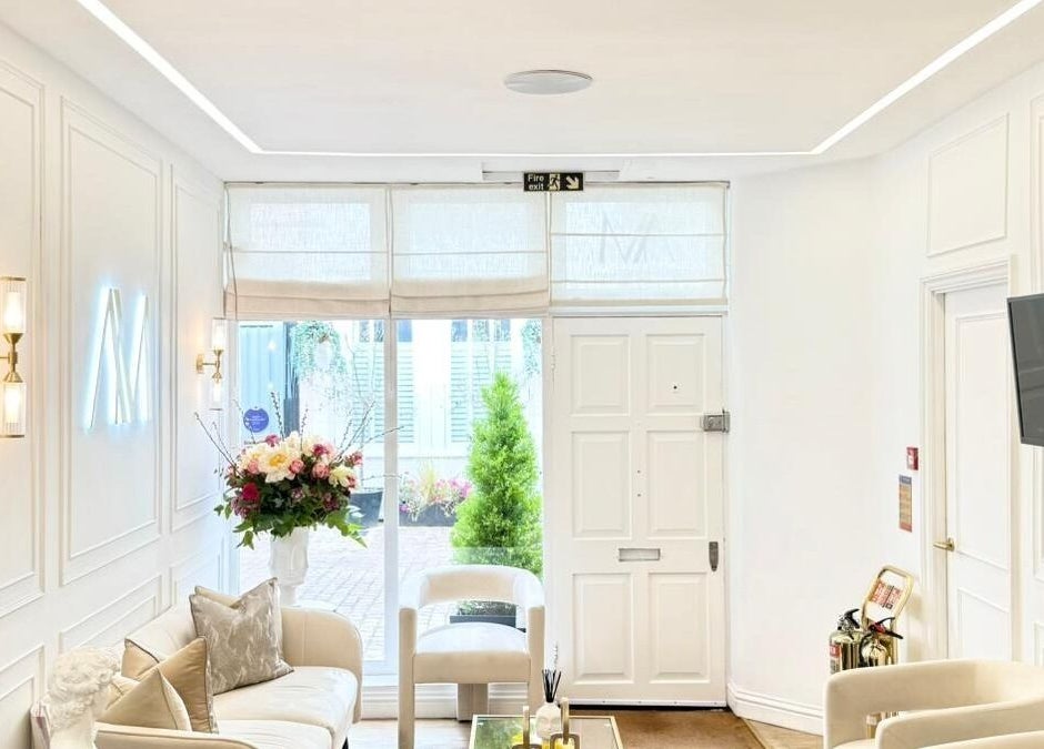 Elegant lounge at Aesthetic by Maria, London, England, GB showcasing plush seating and modern decor.