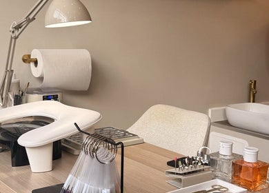 Calm nail station at Mais Nails, Barry, Wales, GB, equipped for a relaxing manicure experience.