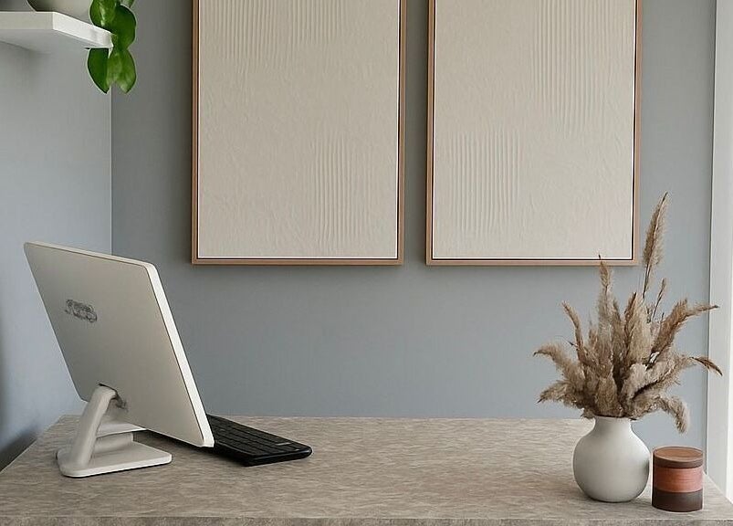 Sophisticated office setup at LÚME HAUS Aesthetics, Wavell Heights, Queensland, AU, with elegant decor.