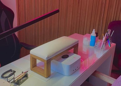 Nail station setup at KLL Beauty, Cape Town, Western Cape, ZA, featuring tools and products.