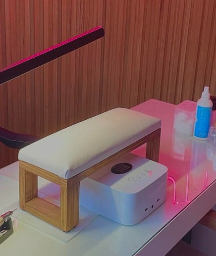 Nail station setup at KLL Beauty, Cape Town, Western Cape, ZA, featuring tools and products.