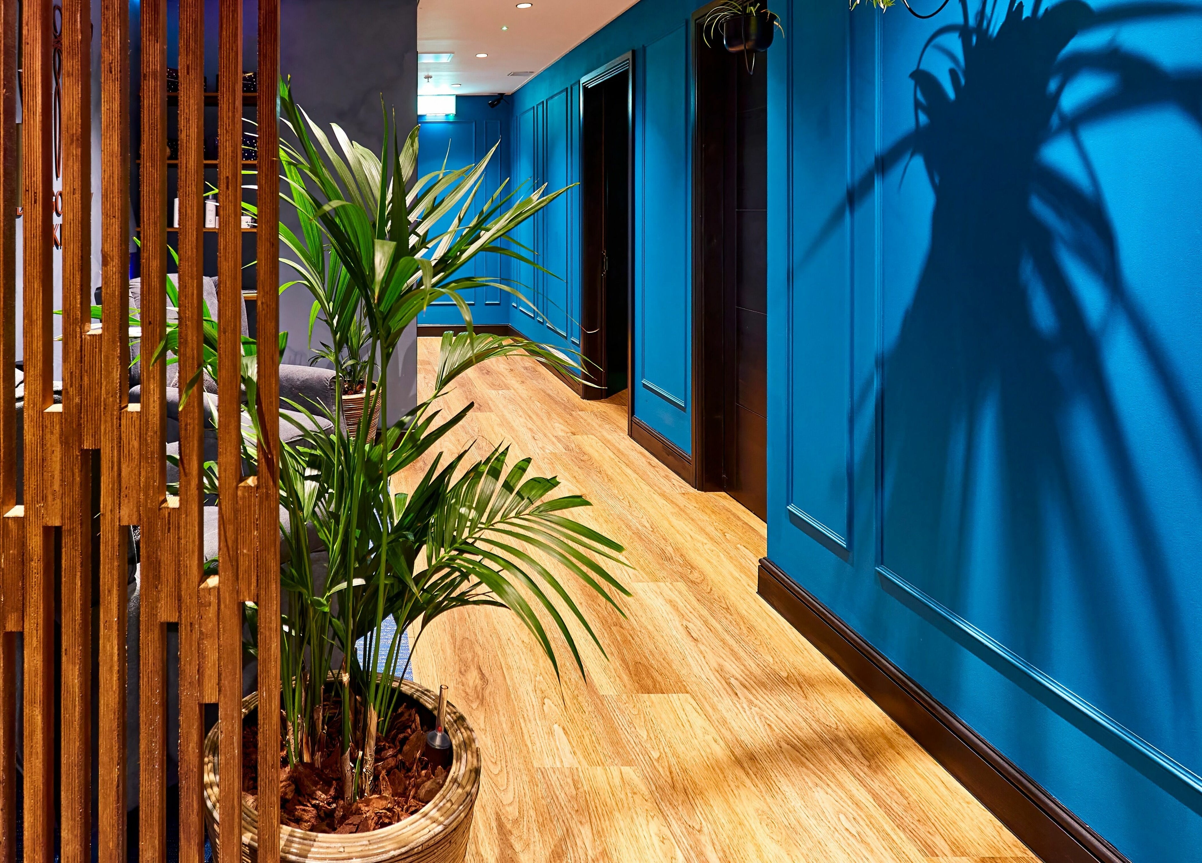 Elegant hallway with wooden accents at Dragonfly Skin Day Spa, Leeds, England, GB.