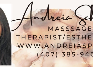 Andreia Schweich logo featuring therapist and esthetician details in Lake Mary, Florida, US.