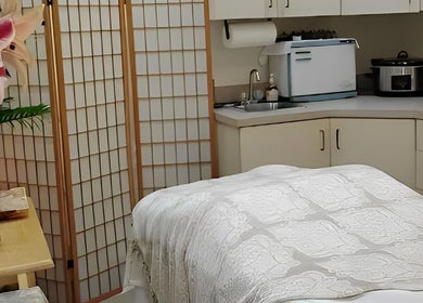 Relaxing spa room at Andreia Schweich in Lake Mary, Florida, US with a massage bed and calming decor.