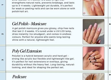 Stay Classy By Helen's nail services menu in Sydney, New South Wales, AU, showcasing gel polish and extensions options.