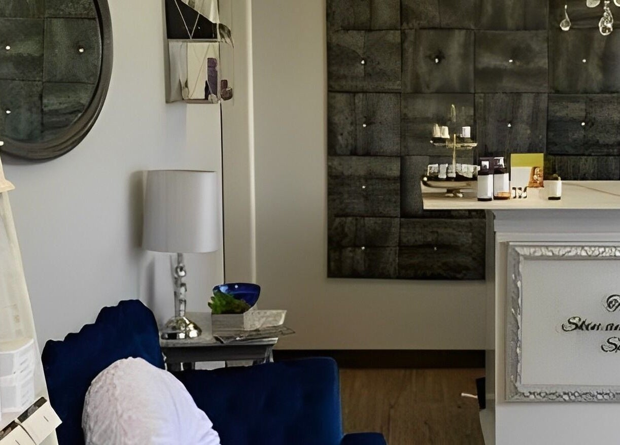 Elegant interior of The Skin and Brow Spot in Countryside, Illinois, US showcasing a stylish reception.