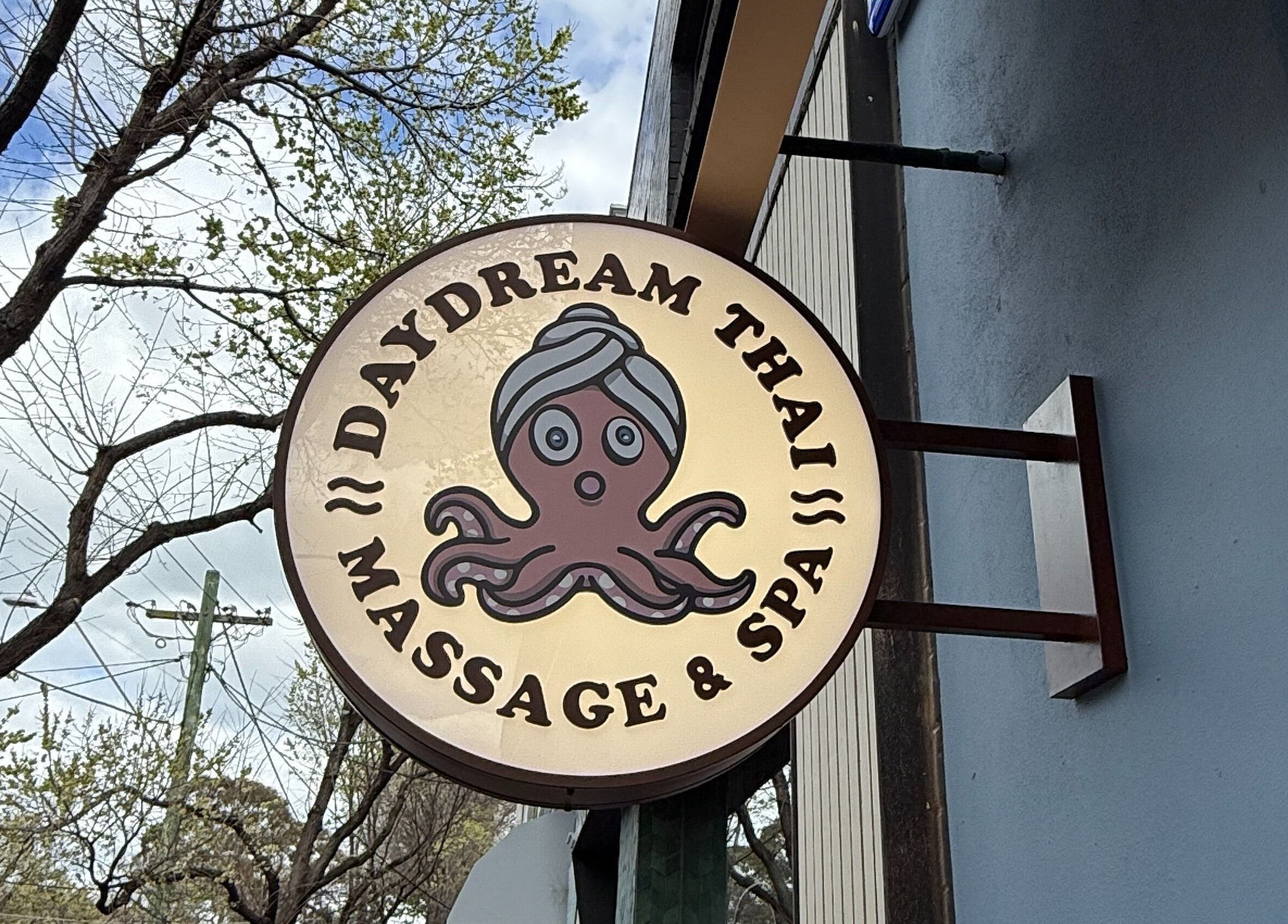 Daydream Thai Massage & Spa South Melbourne sign featuring an octopus, located in Melbourne, Victoria, AU.