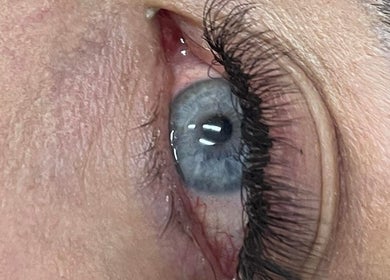 Close-up of a beautifully enhanced eye with long lashes at Lashes by Simone, Boksburg, Gauteng, ZA.