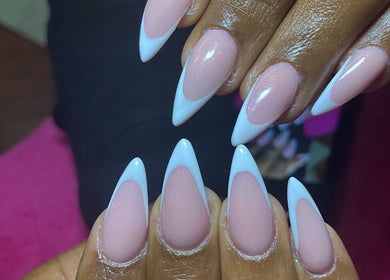 Stylish French tip nails at Nail and Art by Viola, Midrand, Gauteng, ZA. Perfectly curved and glossy finish.