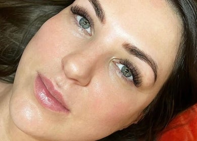 Close-up of a woman's face with enhanced eyelashes at Bartle Beauty, South Normanton, England, GB.