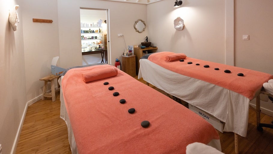 Peaceful massage room at TI SPA, Grand Case, Collectivité De Saint-martin, MF, featuring two massage tables.
