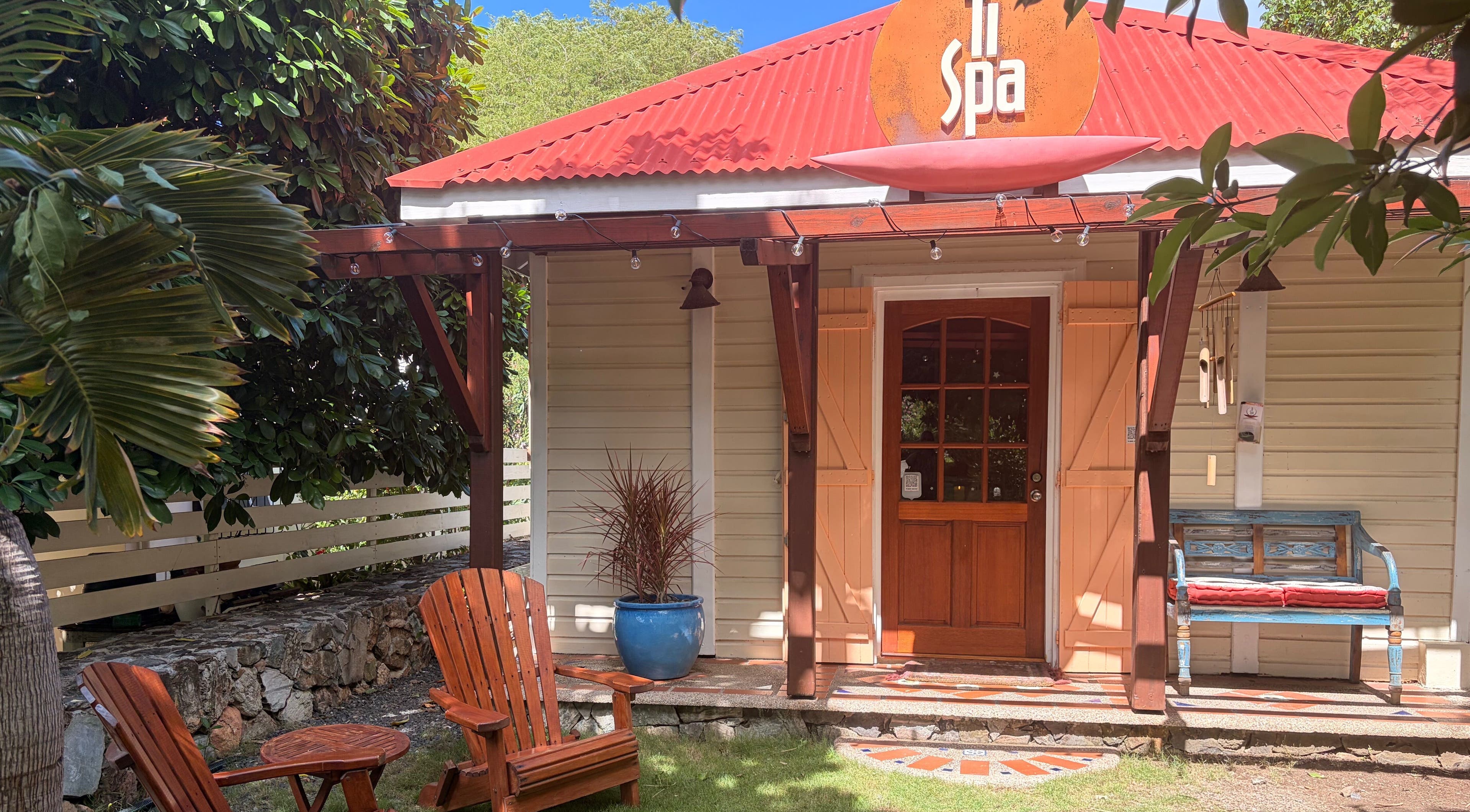 Charming wooden entrance of TI Spa with rustic decor at Grand Case, Collectivité De Saint-martin, MF.