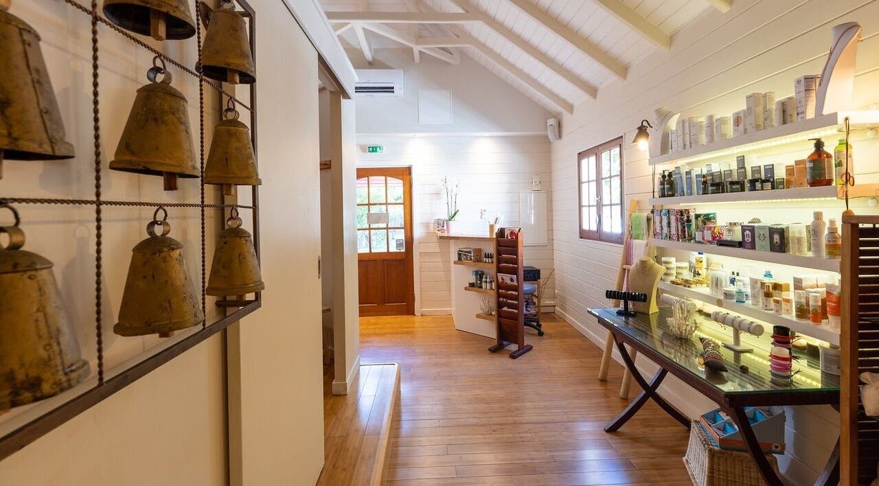 Interior view of TI Spa, showcasing wellness products, Grand Case, Collectivité De Saint-martin, MF.