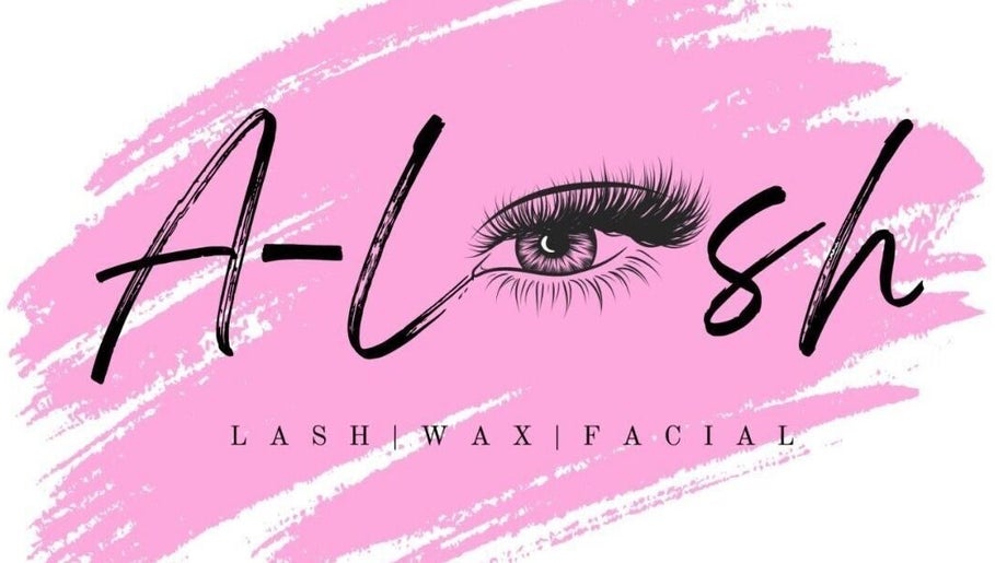 A-Lash logo on pink brushstroke background in Las Vegas, Nevada, US featuring eyelash detail.