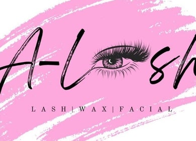 A-Lash logo on pink brushstroke background in Las Vegas, Nevada, US featuring eyelash detail.
