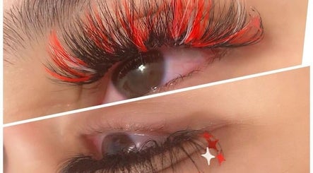Close-up of colorful eyelash extensions at A - Lash, Las Vegas, Nevada, US, showcasing vibrant lash artistry.