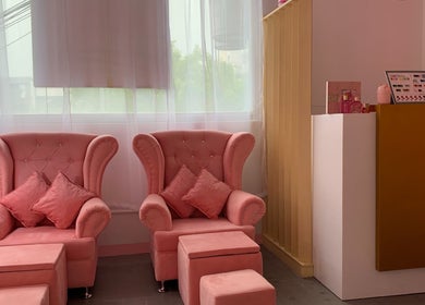 Elegant pink chairs and decor at Kath Nail Lounge in Guagua, Central Luzon, PH.