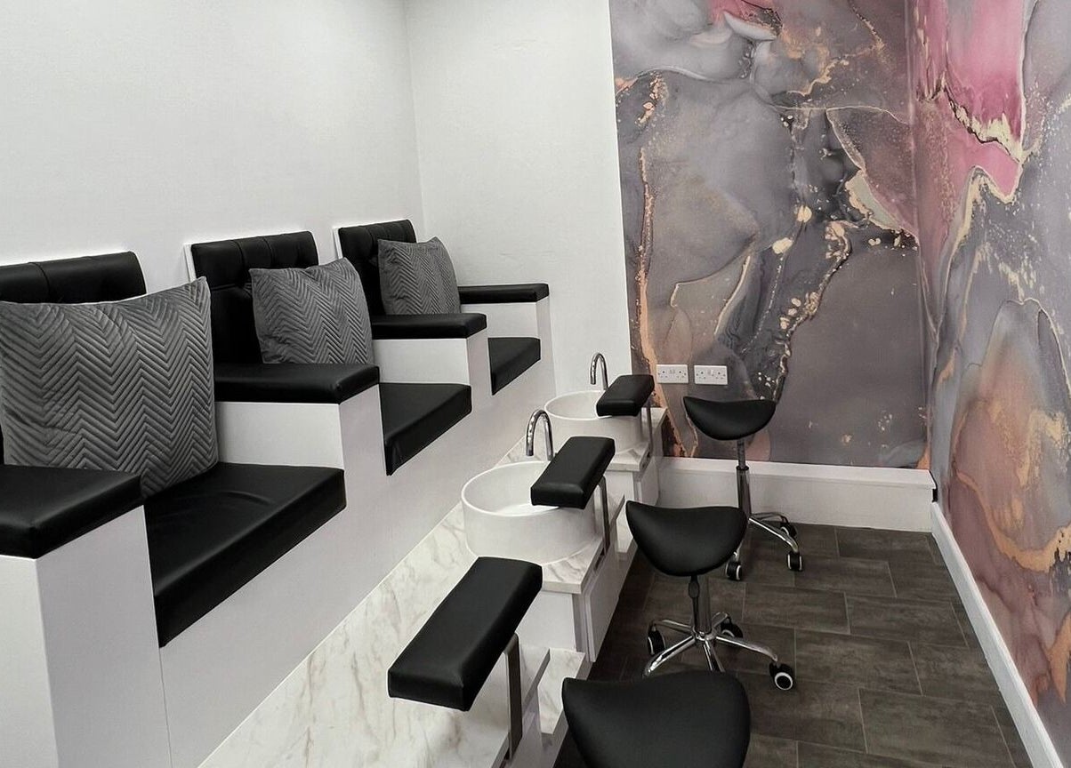 Stylish pedicure station at Salon 15 Beauty Rooms, Dublin, County Dublin, IE with modern seating and decor.