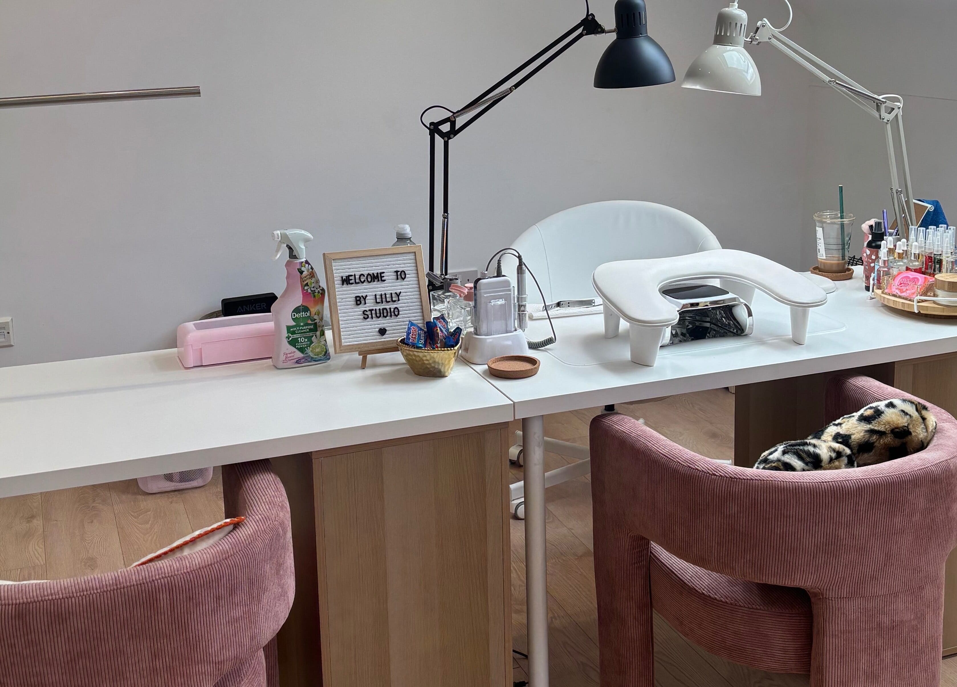 Elegant nail station at By Lilly Studio in Wilmslow, England, GB showcasing a welcoming, stylish setup.