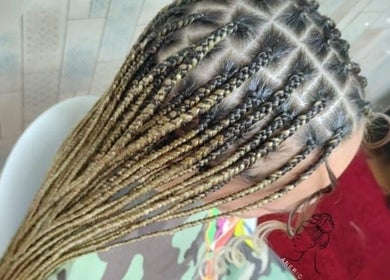 Intricate braided hairstyle at Aneric Hair Salon, Johannesburg, Gauteng, ZA.