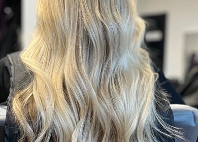 Blonde hair styled in waves at Hair by Keri Muir, Larbert, Scotland, GB.