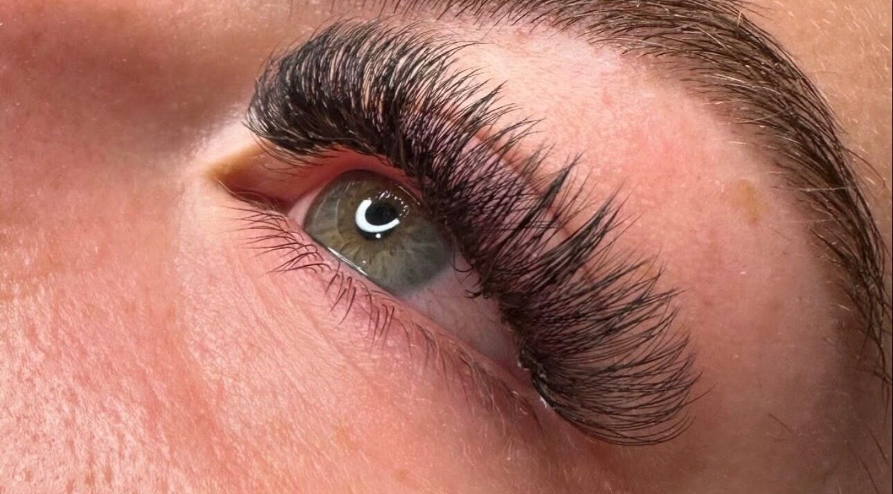 Close-up of volumized eyelash extensions at Lash Empire Eyelash Extensions, Razorback, New South Wales, AU.