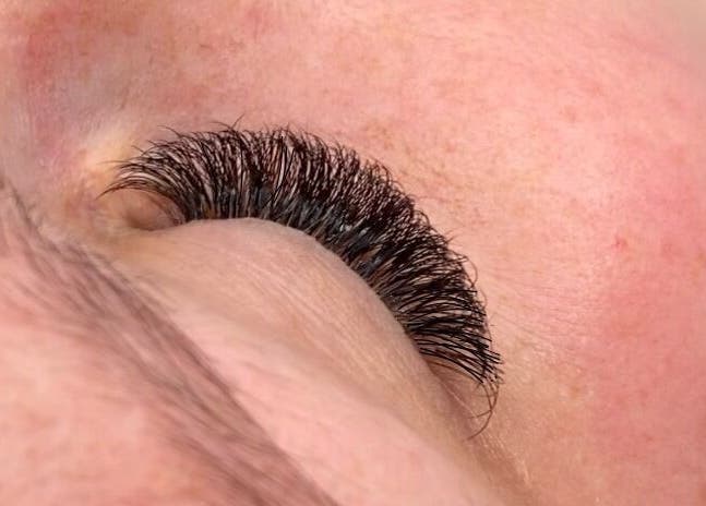 Close-up of eyelash extensions at Lash Empire Eyelash Extensions, Razorback, New South Wales, AU.